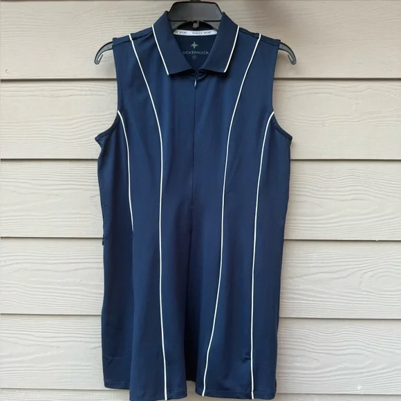 Tuckernuck Sport Roxana Half Zip Golf Dress in navy with white piping - Picture 5 of 11